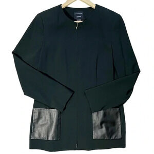 Doncaster Collection Rare Zipper Front Leather Trim Jacket